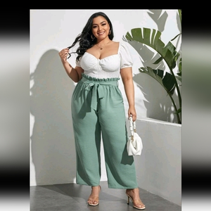 Plus Paperbag Waist‎ Belted Pants